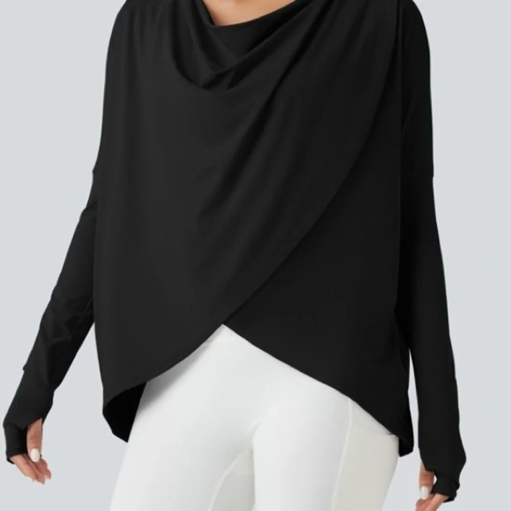 Halara Hooded Cowl Neck Long Sleeve Thumb Hole Yoga Sports Top with Pockets Sz S - Picture 3 of 9